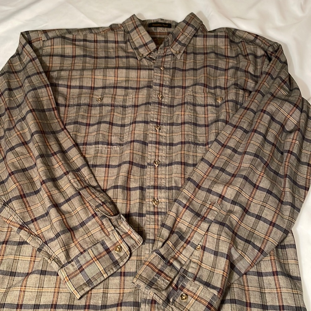 Eddie Bauer Rams-ton Twill men's plaid dress shirt XXL 100% Cotton Earth-tones